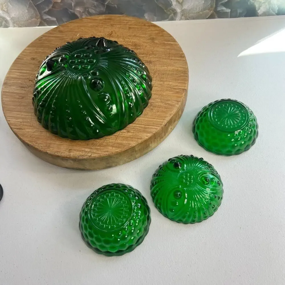 Vintage Anchor Hocking Bowl Set of 4 Forest Green Burple Salad Snack Chip Bowl